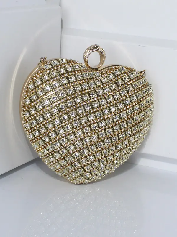 Women's Elegant Rhinestone Decorated Heart Shaped Evening Bag, Exquisite Chain Strap Crossbody Bag, Trendy Versatile Shoulder Bag for Party Decoration 7
