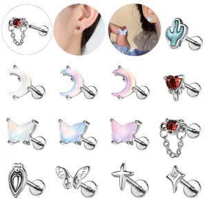 1 PC 16G Labret Lip Piercing Stainless Steel Labret Piercing Internal Thread Ear Stud Helix Conch Cartilage Piercing Earrings Silver Red Black
