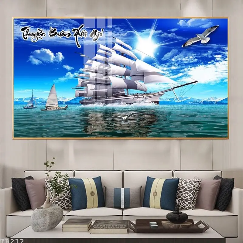 Tranh đơn Thuận Buồm Xuôi Gió in UV bề mặt Mika sáng bóng - Tranh tráng gương Thuận Buồm Xuôi Gió decor treo tường, treo phòng khách, trang trí nhà cửa