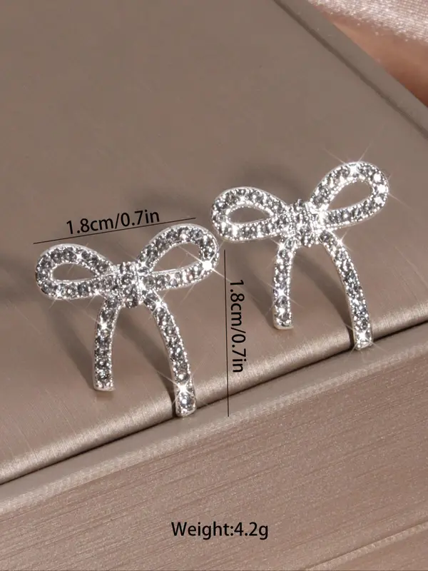 Rhinestone Decorated Bow Design Earrings, Cute Earrings for Women & Girls, Fashion Jewelry for Party, Daily Clothing Decor, Trendy All-match & Exquisite Jewelry for Birthday Gift 1