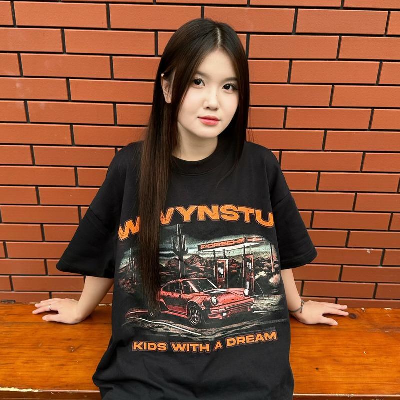 Product Introduction of 【100 bông - chọn số sân theo trọng lượng cơ thể】Áo thun boxy porsche màu đen vải đã được xử lý co rút Nam Unisex Menswear Cổ Tròn chỉ giặt tay đen l đen tay nâu sang trọng đầy màu sắc-9 đẹp 6
