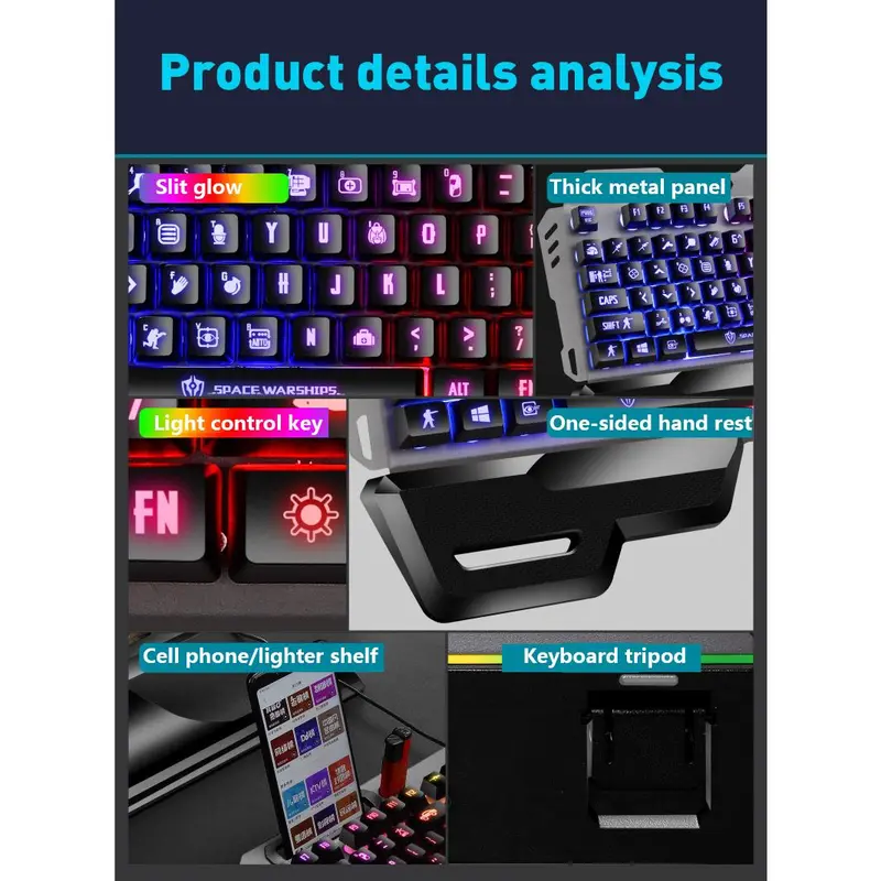 Bàn phím chơi game cơ học, GK70, 104 phím, đèn nền LED đầy màu sắc, tương thích với G700 4