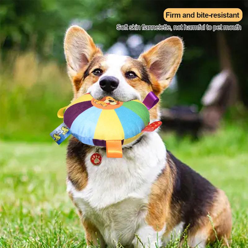 Interactive Flying Disc Dog Toy for Aggressive Chewers Training Decompress Bite Resistant Plush Handle Dog Toys with Bells Pet Supplies #463809 4