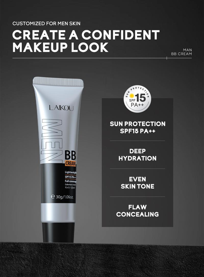 Product Introduction of BB Cream for Men Face Makeup Concealer Foundation Sunscreen Repair Liquid Foundation for Oil Control Brighten Skin Tone 30g Lightweight Waterproof Compact Set Smooth Comfort 8