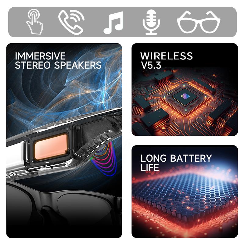 New smart glasses, support voice call, listen to music, touch operation, fashion wear, sunglasses lenses eye protection