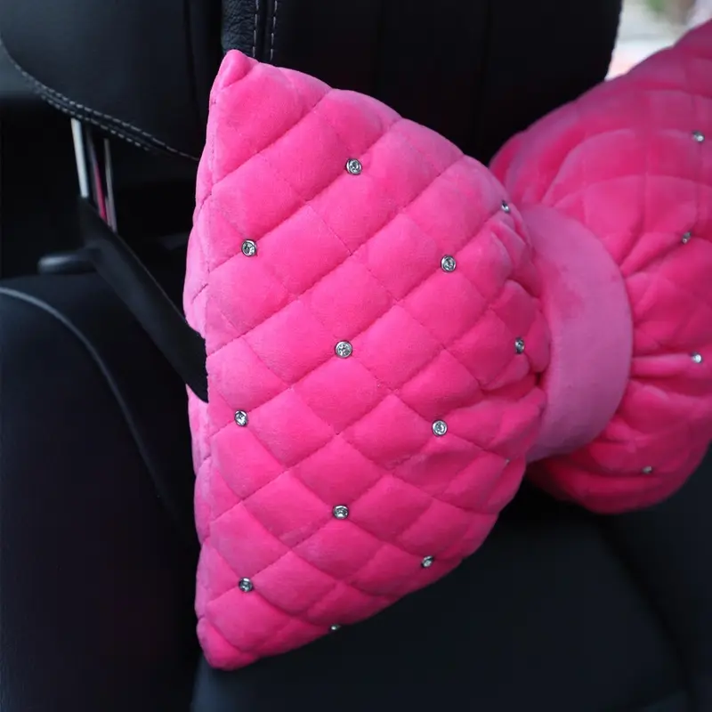 Rhinestone Decor Car Headrest Pillow, Cute Car Neck Pillow, Car Interior Accessories for Women 2
