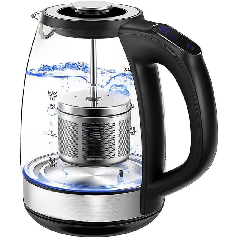 TikTok Shop Electric Kettle with Infuser 1.7L Temperature Control Glass Electric Kettle 1500W Fast Heating Water Boiler Electric Teapot with 7 Presets Auto Off Boil Dry Protection