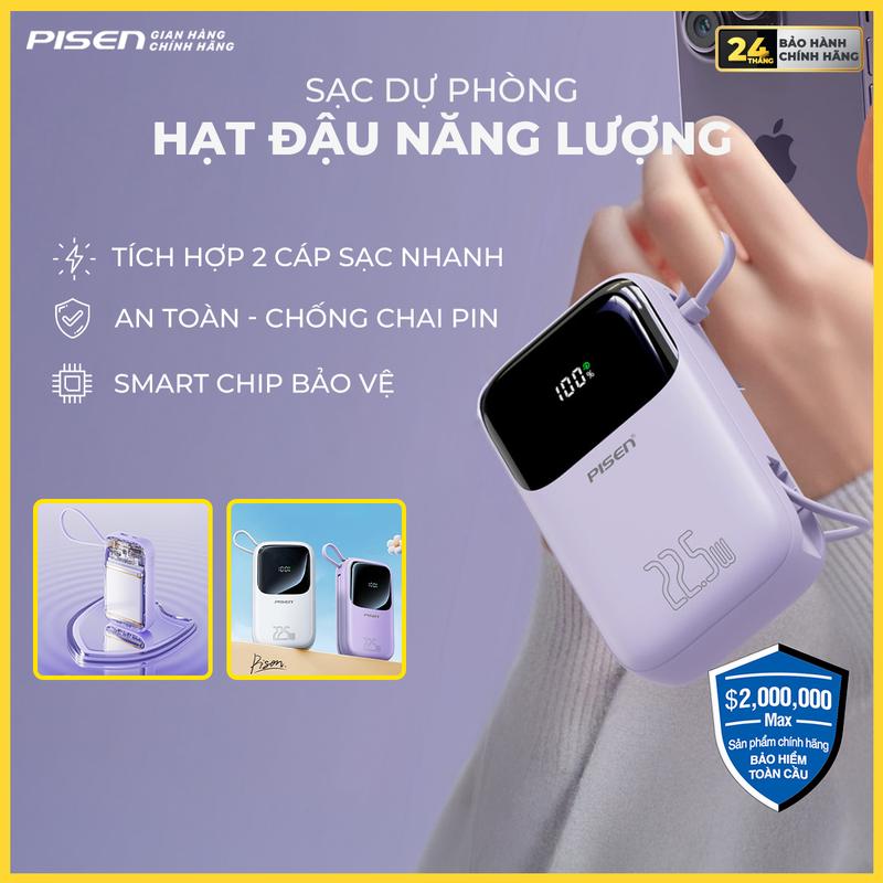 [PISEN] Sạc dự phòng Hạt đậu 22,5W và 30W tích hợp cáp sạc, sạc nhanh đa thiết bị, màn hình LED hiển thị dung lượng Pin | PISEN QUICK - POWERLink, Hạt đậu năng lượng - Model: TP-D087 & TP-D088 & TS-D339 & LS-DY268 | Bảo hành chính hãng 24 tháng