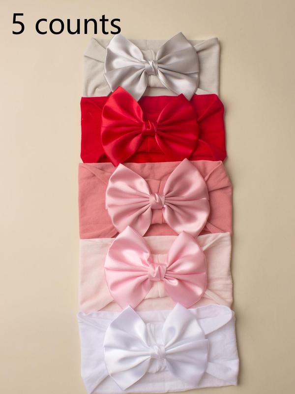 5pcs Baby's Cute Bow Decor Headband, Solid Color Wide Band Hair Accessories For Newborn 1