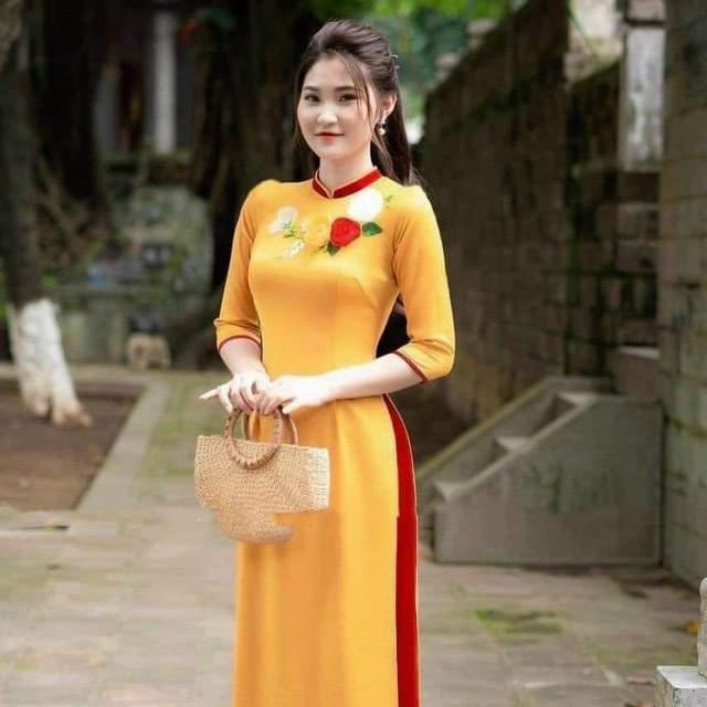 Áo dài đẹp thêu hoa lụa mỹ cao cấp cổ trụ tay lỡ chọn size theo số đo_Áo dài Lan Anh  Women 4