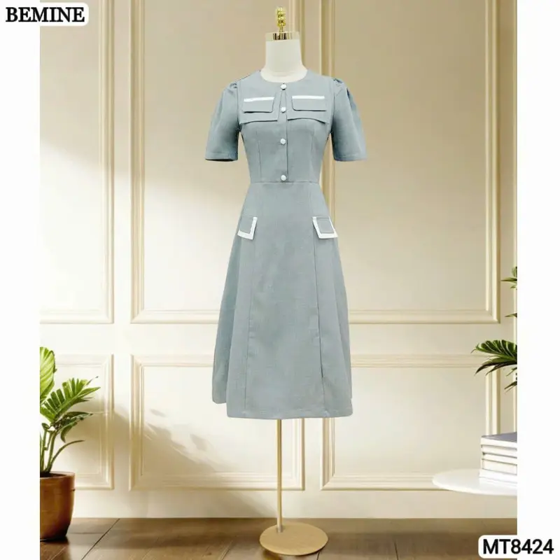 Đầm thiết kế BEMINE cổ tròn tùng xòe dáng suông phù hợp đi làm, đi chơi và đi tiệc dành cho Nữ MT8424 Women Voi 7
