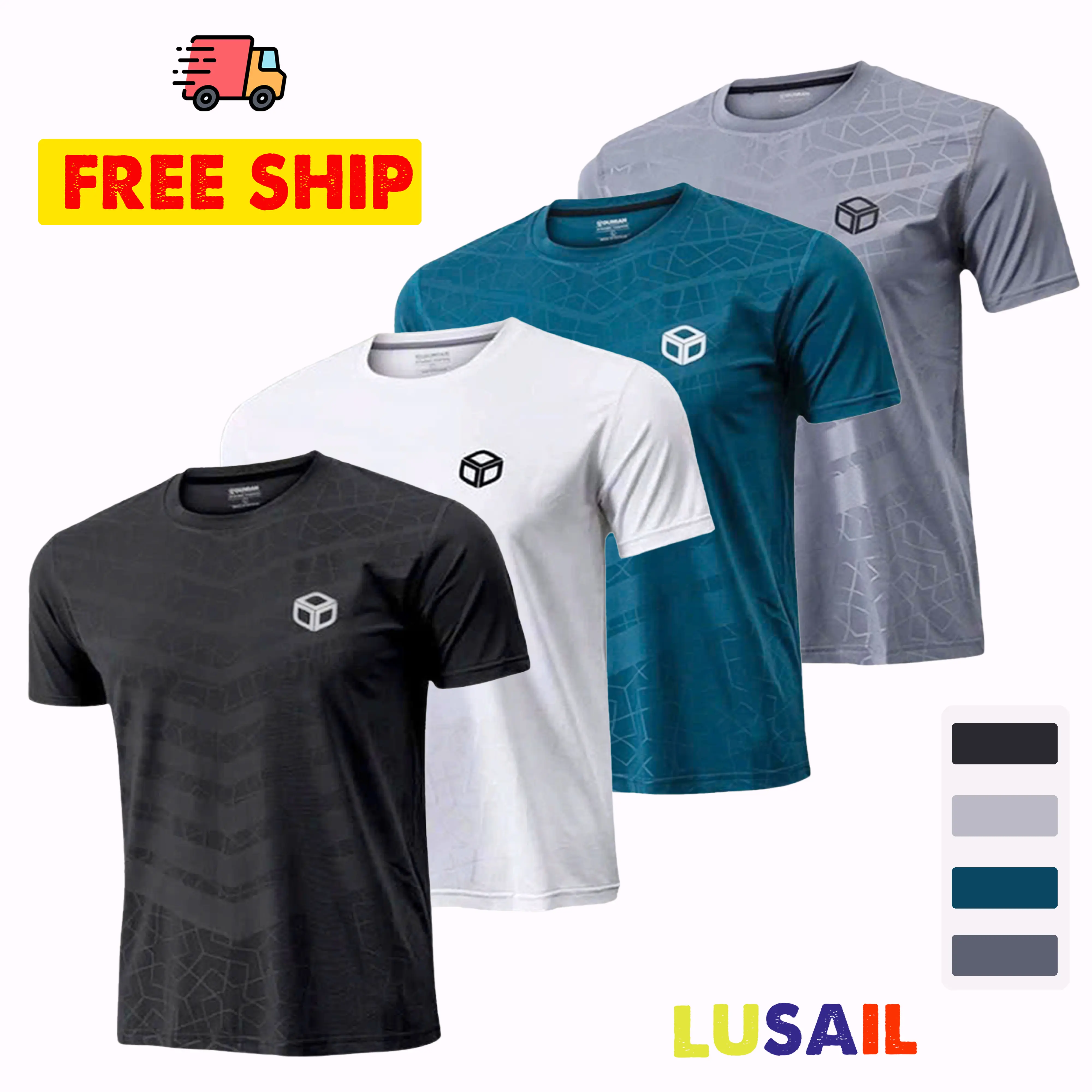 Combo 4 Áo Thun Nam Cộc Tay In Vân Họa Tiết Thể Thao Đẹp Mắt Chất Vải Co Giãn Thoáng Mát - Thương hiệu uy tín