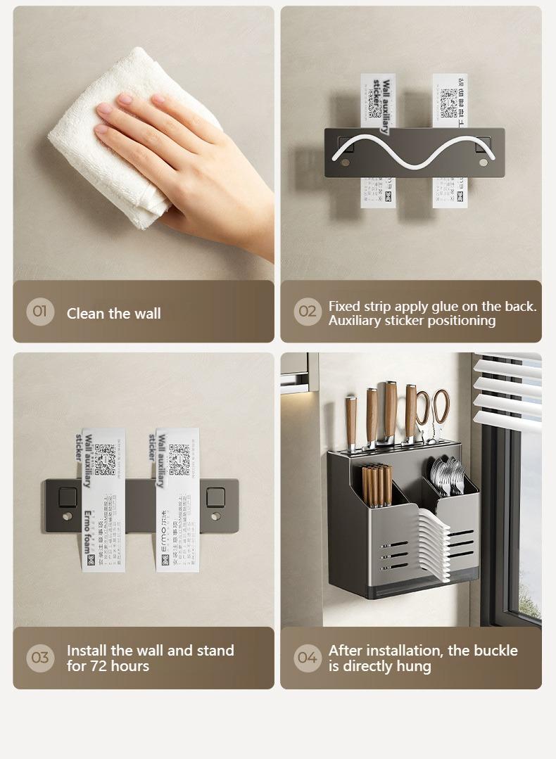 Product Introduction of udmall.sg Multi-functional Chopsticks Knife Spoon Holder Kitchen All-in-One Wall-mounted Storage Organizer Rack Steel Set Utensils Stainless 23