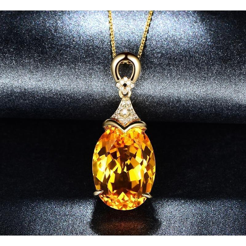 Product Introduction of Mặt dây chuyền bạc Sterling, Mặt dây chuyền pha lê màu vàng tự nhiên 13,98 Carat, Dát kim cương, Vòng Cổ Có Thể Tùy Chỉnh, dành cho phụ nữ 1