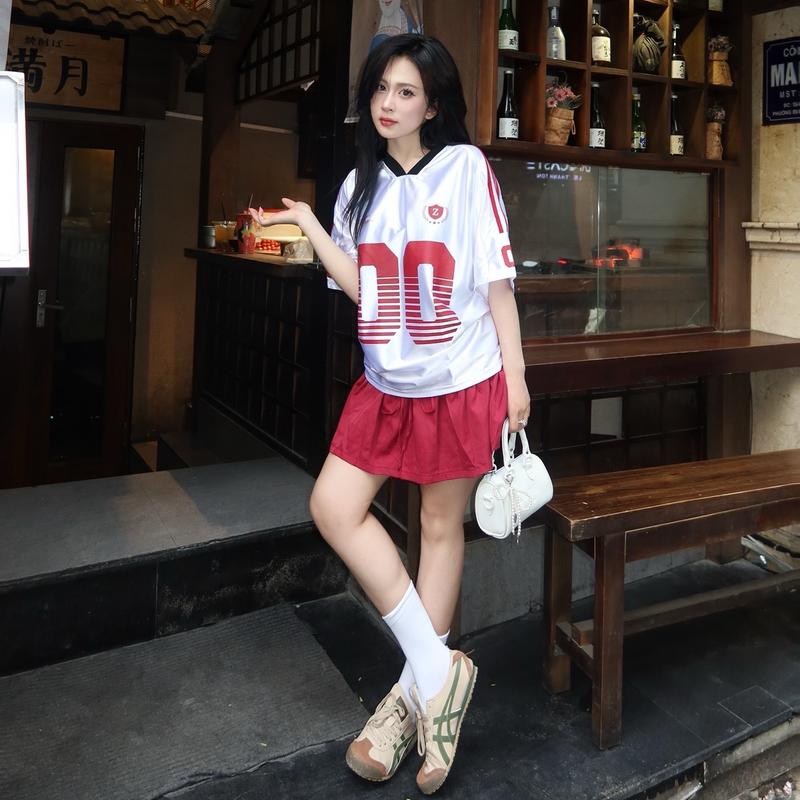 Áo New Jersey Thể Thao Ngắn Tay ZNATION Form Rộng Unisex Nam Nữ Cổ Chữ V Hình In Lụa 8