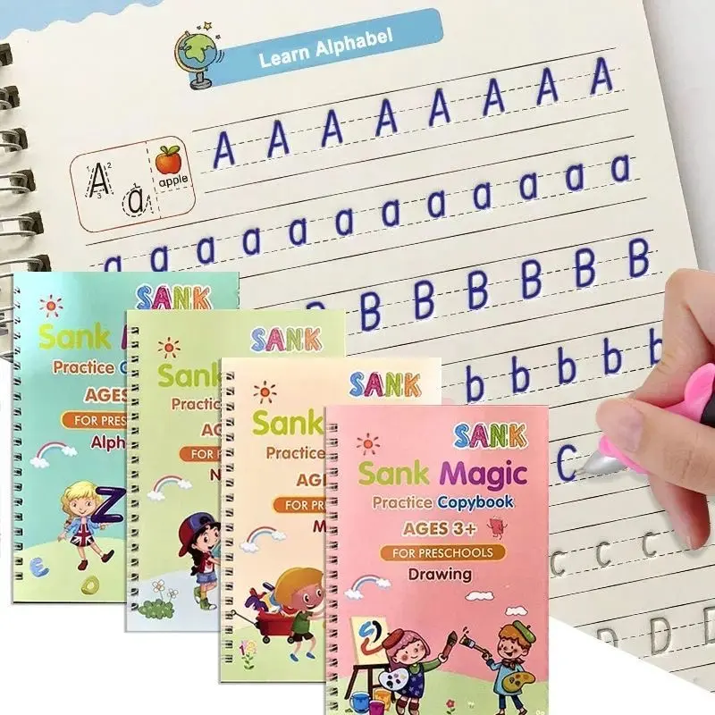 1 SET ISI 4 SANK MAGIC PRACTICE BOOK Belajar Menulis Angka Dan Huruf Anak Balita PAUD TK Buku Pen Pulpen 6
