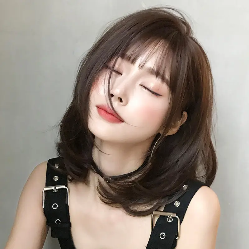 Bob Wig for Women with Short Hair Bangs Head with Inward Curling Full Head Fiber Shoulder Length Wig hair  extensions