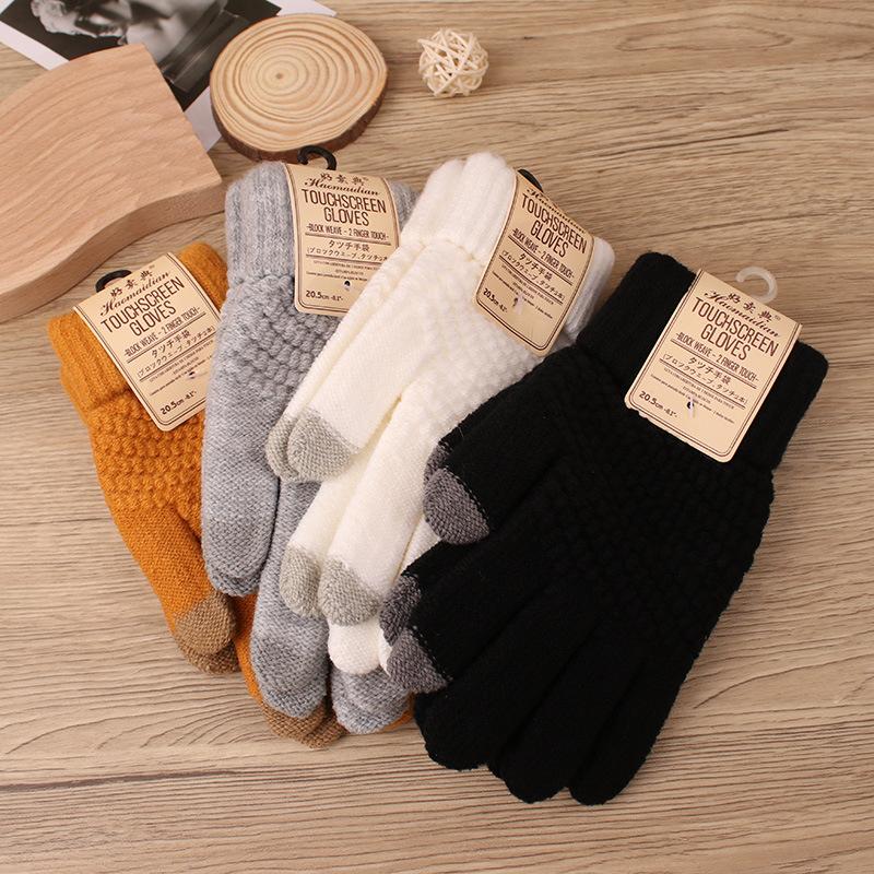 Găng tay len giữ ấm mùa đông cảm ứng nhiều màu sắc xinh xắn găng tay lót lông cho nam và nữ gang tay