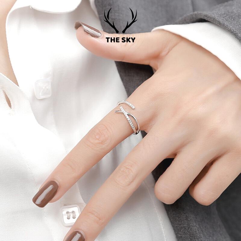 Product Introduction of Nhẫn nữ THE SKY Hai Hàng Đá Vắt Chéo kiểu dáng freesize có thể tuỳ chỉnh theo tay đeo TSNN012 3