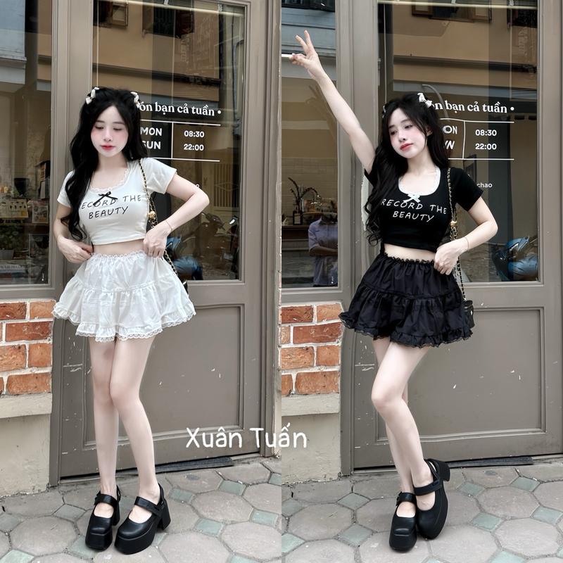 Set áo crt kèm chân váy xin xắn - style dể thương - freesize dưới 65kg - dành cho mùa hè Nữ Kem Top set  botieuthu 0
