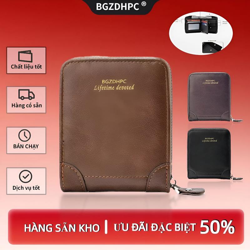  【COD Ví Ví nam  ví ngắn kẹp thẻ túi dây chuyền tiền lẻ dung tích lớn nhiều khe cắm thẻ da PU ví tiện lợi cổ điển giải trí Wallet Hình Chữ Nhật,Có Túi Đựng ID Ngăn Đựng Thẻ Túi Có Khóa Kéo Tiền Xu Nhiều Khe Cắm Thẻ 