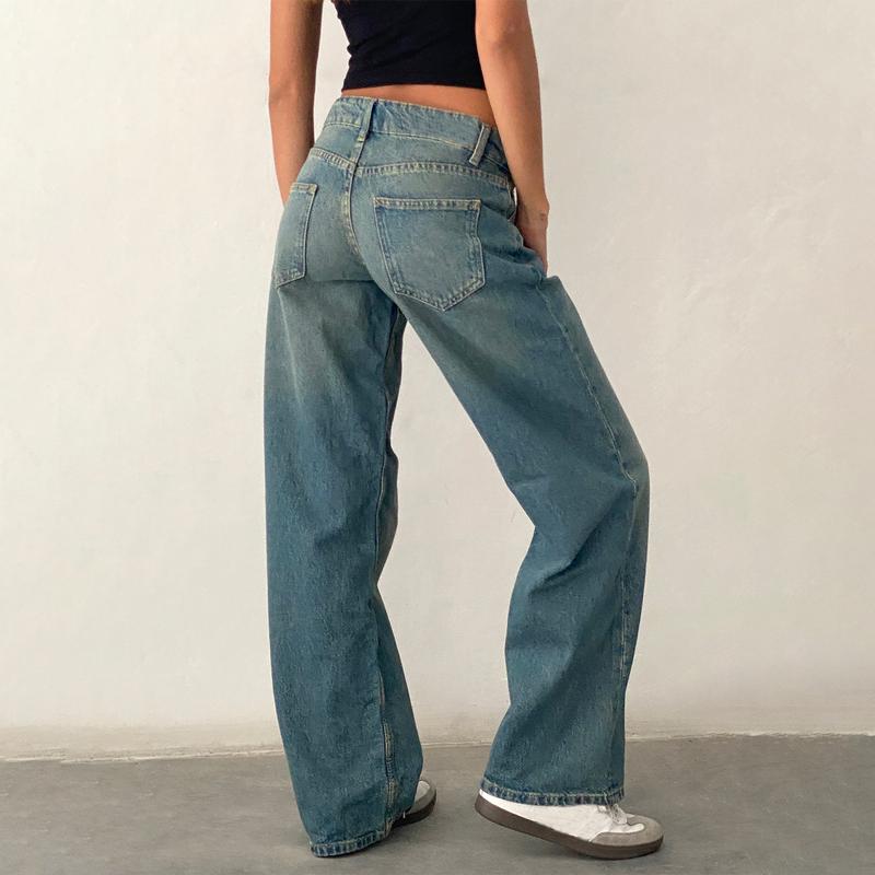 Product Introduction of Women Casual Low Rise Jeans Fashion Loose Straight Leg Denim Pants with Pockets for Summer Spring 40