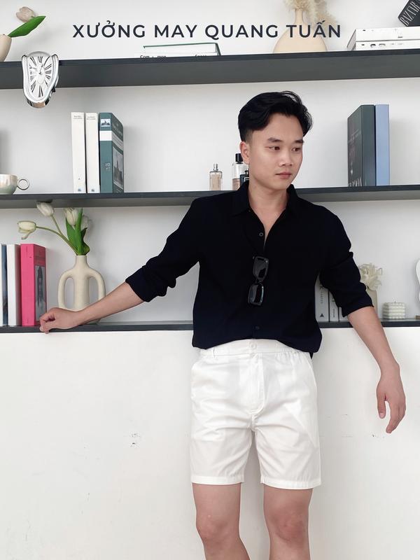 Áo sơ mi nam cổ đức XMQT vải đũi xước oversize dài tay Menswear Trơn 4 màu đen, ghi, rêu, trắng