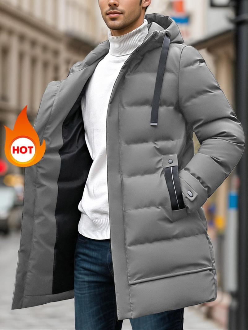 Product Introduction of Men's Solid Zip Up Thermal Lined Hooded Winter Coat, Regular Fit Casual Long Sleeve Drawstring Pocket Outerwear for Fall & Winter, Men's Clothes for Daily Wear 18