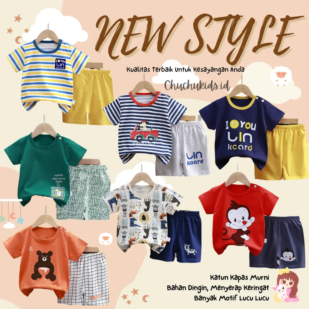 Setelan Anak Bahan Kaos Lengan pendek Celana pendek baju anak Import pds set baju anak bayi katun nyaman