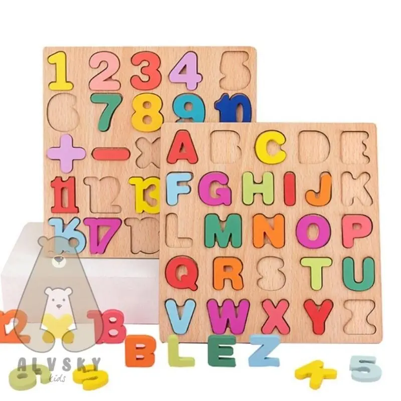 PUZZLE KAYU ANAK MAINAN KNOP ALFABET ANGKA ABJAD EDUKASI TOYS Games