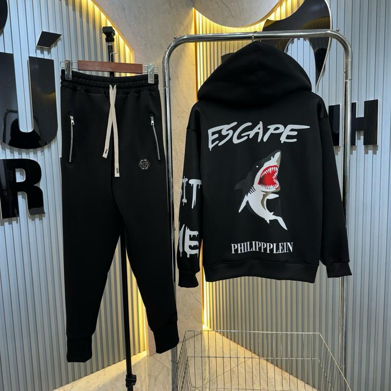 Bộ Cá Mập Logo Sắt Phối quần da chất nỉ bông mặc ấm hottrend boy phố nam nữ Áo