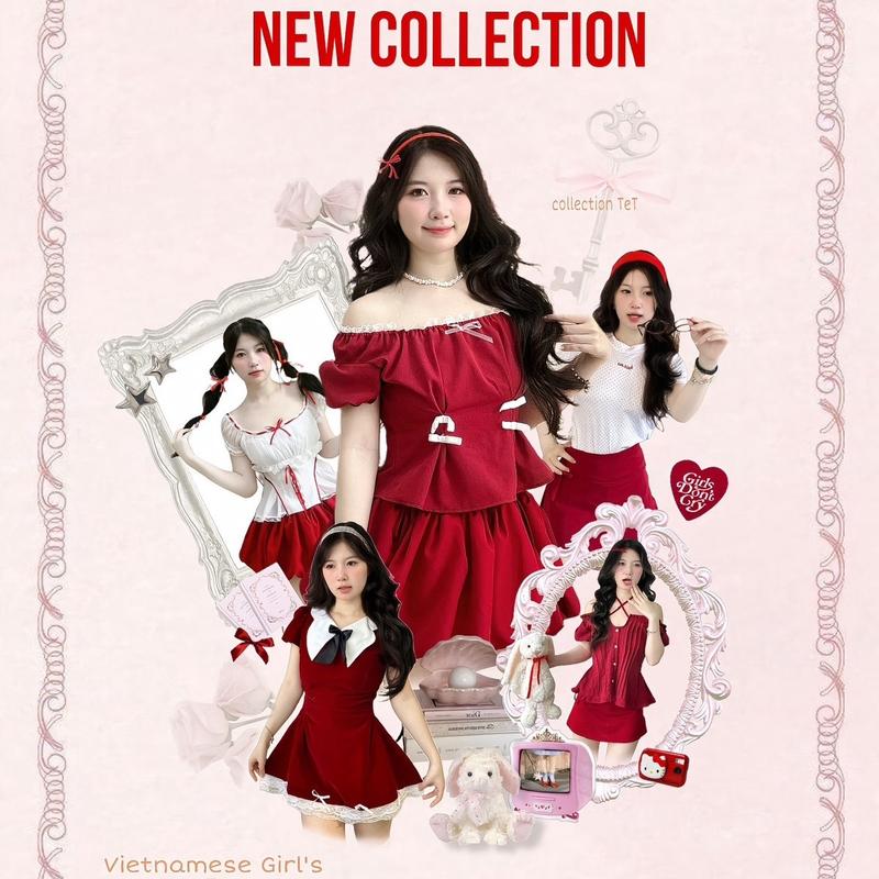 [XẢ KHO 49-60K] Áo Babydoll Xanh Tặng Nơ Hồng và Chân Váy Chicc