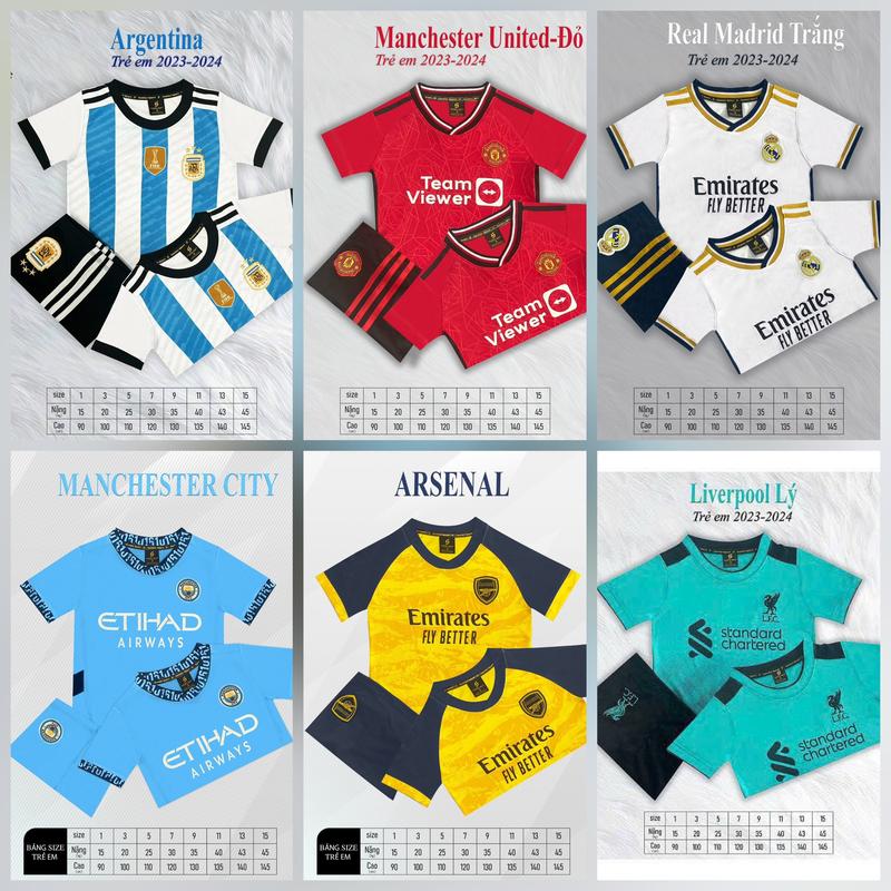 In tên + số Bộ quần áo Bóng Đá trẻ em các câu lạc bộ mới nhất 2024 - 2025  vải thun thái cao cấp . Thoáng khí. Thoáng khí Thoải mái Sport Fish Kids