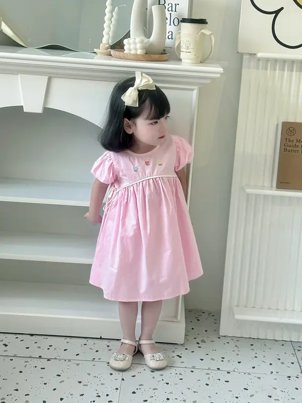 [Pinkids] [8-22kg] Váy Hoa Hòe Chất Thô Mềm Cột Nơ 2 Bên Cho Bé Gái 7