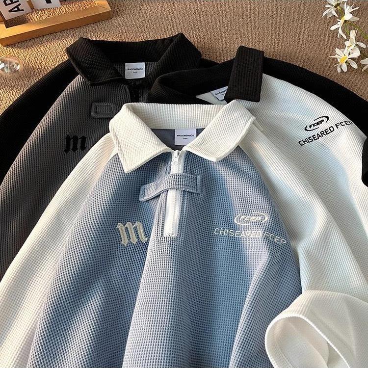Áo Polo Nam Nữ CHÍEAREO FCEP - Áo Polo From Rộng Phối Màu Chất Liệu Dệt Tổ Ong Menswear Có Cổ Cộc Tay Tay Ngắn Ngắn Tay Shirt Xanh infinite hoodie 【 de rong 】 nửa cao cổ-cà phê khỏe mạnh