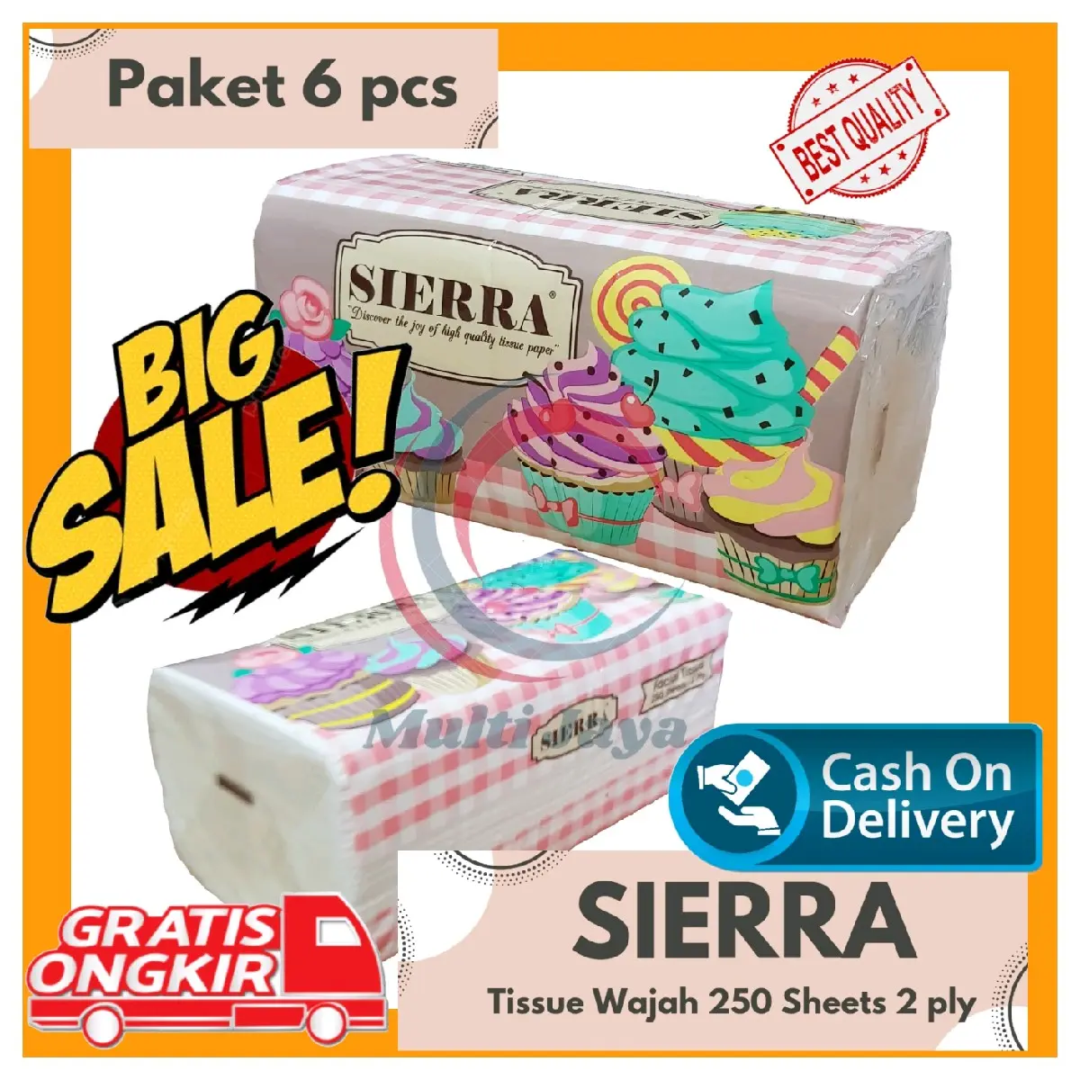 [ PAKET 6 PCS ] Tissue sierra 250 sheet 2 ply | tissue wajah Lembut 2 Lapis