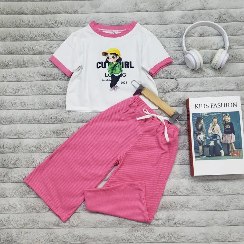 Đồ bộ bé gái quần lửng áo tay ngắn hình in con mèo rất đẹp, vải thun cotton có size đại,set bộ quần áo tay ngắn cho bé gái độ tuổi từ 3-11 tuổi HANA KIDS 5