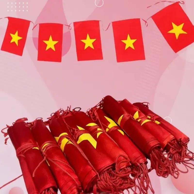 Cờ dây Sao xen kẽ in 2 mặt, Cờ dây Tổ Quốc vải satanh dày dặn chịu nắng mưa 4
