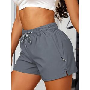 New Summer Women's Sports Shorts with Elastic Waistband and Drawstring, Zippered Pockets, Three-Quarter Pants, Suitable for Daily Wear and Workout Exercise