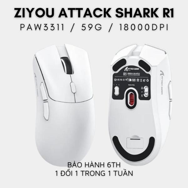 Chuột Gaming Không Dây Ziyou Attack Shark R1 Siêu Nhẹ Chip Paw3311 Cực Mạnh 3 Chế Độ Kết Nối Bluetooth / 2.4G / Type-C
