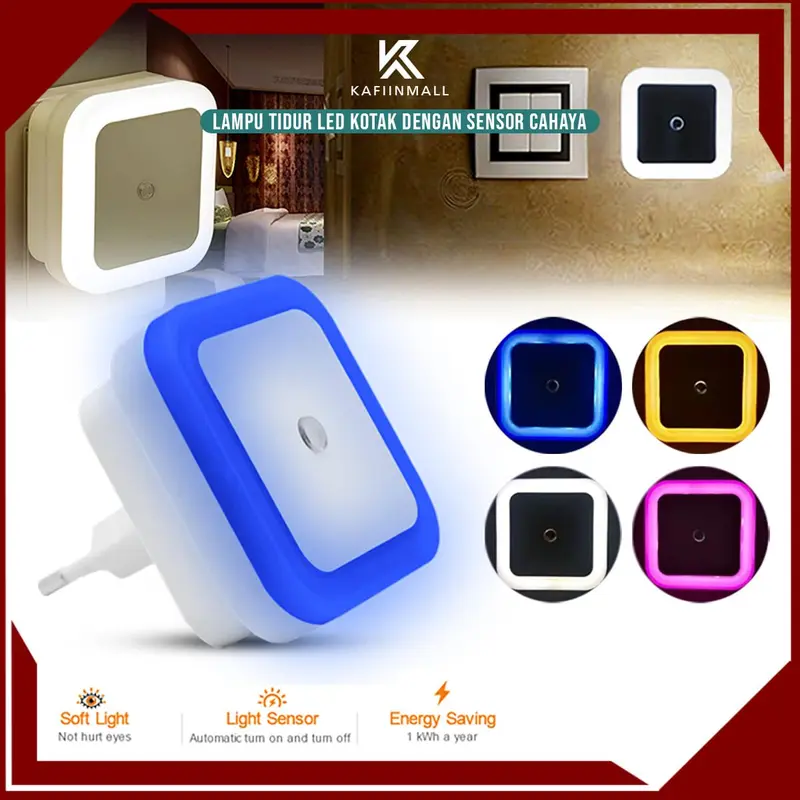HORICI Lampu Tidur LED Kamar Kotak Dengan Sensor Cahaya / Lampu malam Kamar Plastik 3 watt 0