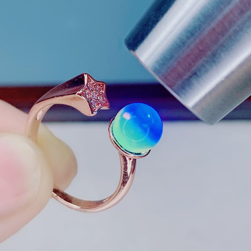 Premium Amber Blue Amber Women's Ring Star Inlaid Adjustable Open Finger Ring Casual Versatile Direct Sale 3