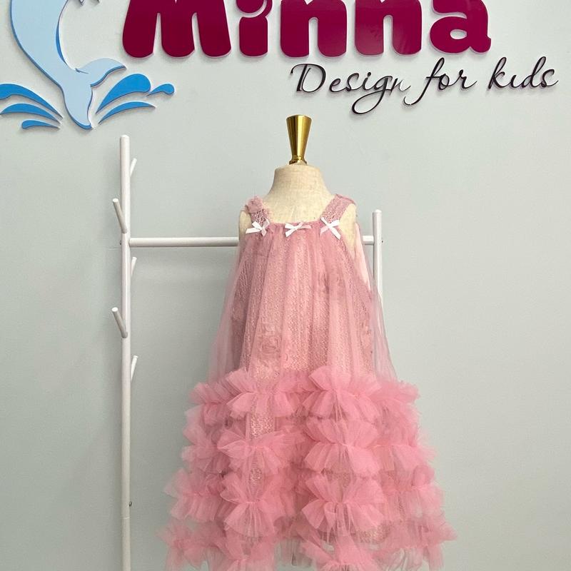Váy hai dây lưới ren thêu hoa nổi sang chảnh cho bé gái Minna fashion for kids (9-27kg) Kem cô dâu đầm dự tiệc cưới trẻ em Giặt bằng nước lạnh Slim-fitting váy váy  tết 4