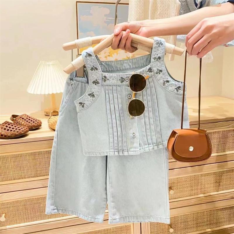 [363682] - Baju Setelan Atasan Kancing Celana Panjang Jeans Fashion Anak Perempuan - Motif Gradient Denim 8