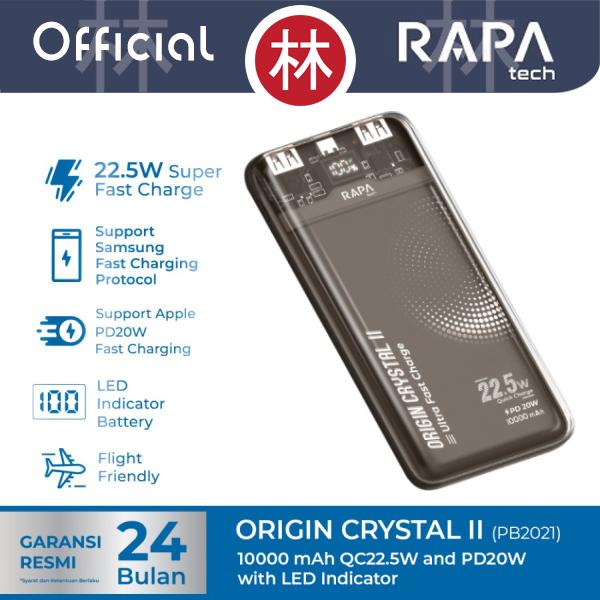 Gambar RAPAtech PB2021 - ORIGIN CRYSTAL II - QC 22.5W LED 10000 mAh Powerbank dari Liem Group Kota Administrasi Jakarta Barat Tokopedia