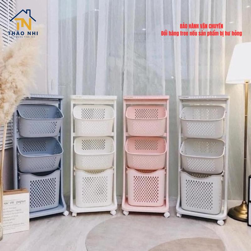 Kệ sọt để đồ gia dụng 3 tầng Việt Nhật có bánh xe có thể tháo rời - đa chiều Nhà Bếp (MS:65567-3) Kitchen