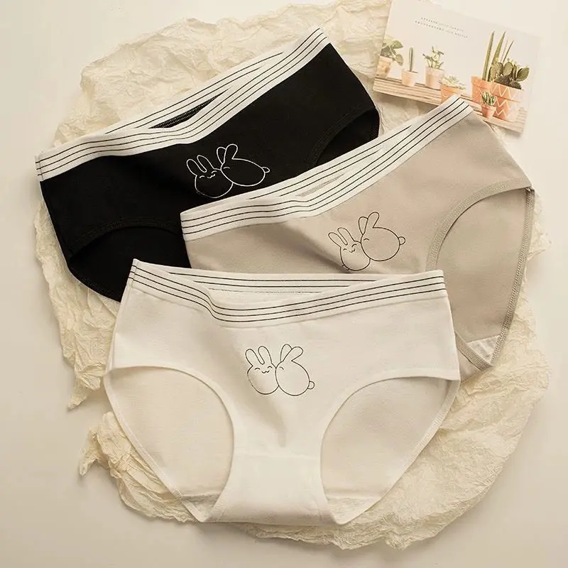 Quần Lót Nữ Cotton Đôi Thỏ Dễ Thương phối kẻ cạp thể thao trẻ trung 2ct