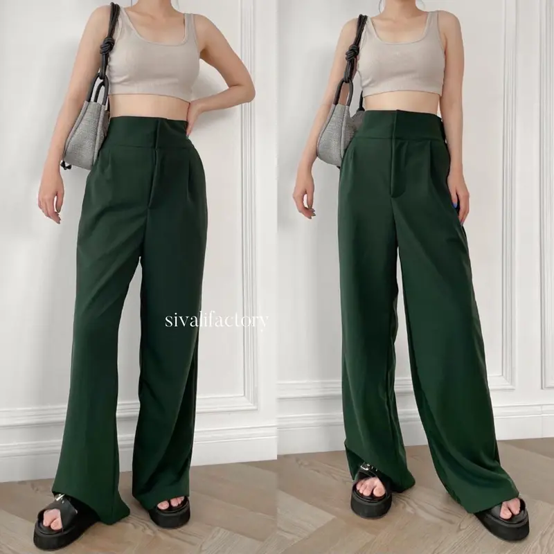 SIVALI Olivia Pants || Celana Kulot Highwaist - Cullote Pants - Celana Wanita Kaki Panjang Tebal Flowy Tebal Flowy Basic Scuba Bawahan Casual Loose Cutbray Hitam Airflow 3
