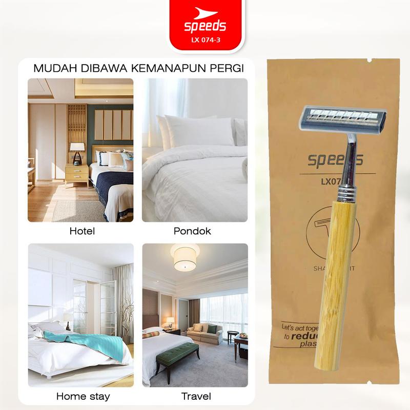 SPEEDS Shaving Kit Hotel 3 Mata Pisau Cukur Shaving Praktis Jenggot Kumis Cream Alat Cukur 074-3 5