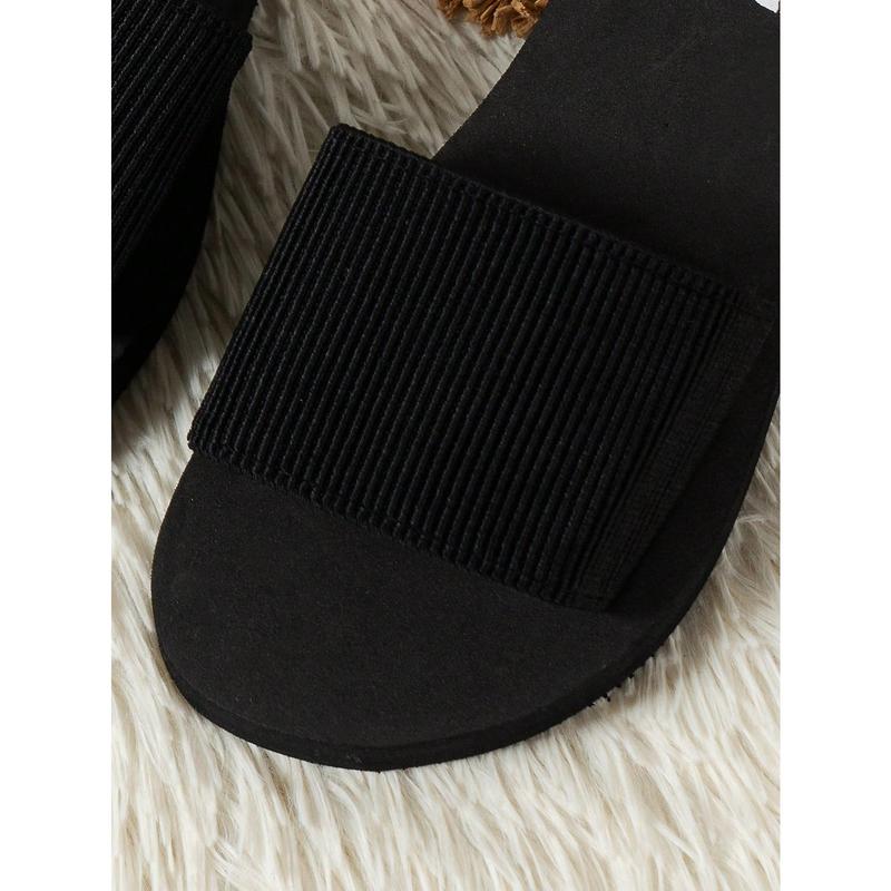 Elastic Band Casual Slippers For Women/men, Eva Plastic Beach Slides, Lightweight & Comfortable, Simple & Stylish Flat Open Toe Slippers Girl Walking Shoes Footwear Flipflop Tsinelas Creeper Black 5